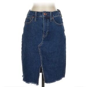 Denim Midi Skirt with Frayed Hem